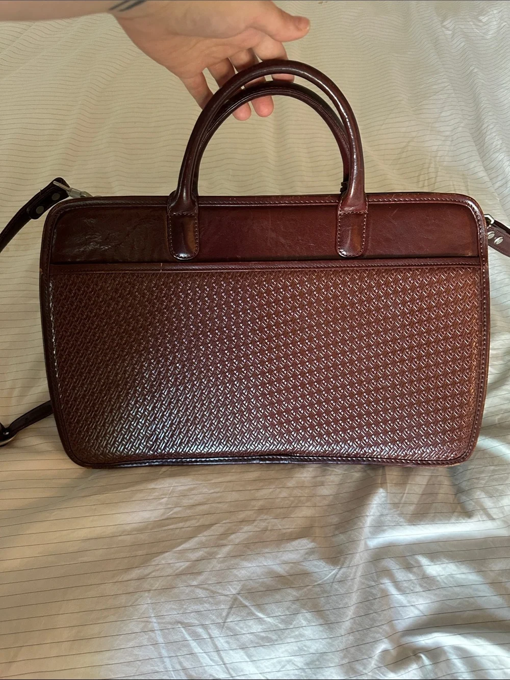 Vintage DeBON Burgundy Woven Textured Leather Briefcase Laptop Bag with Strap